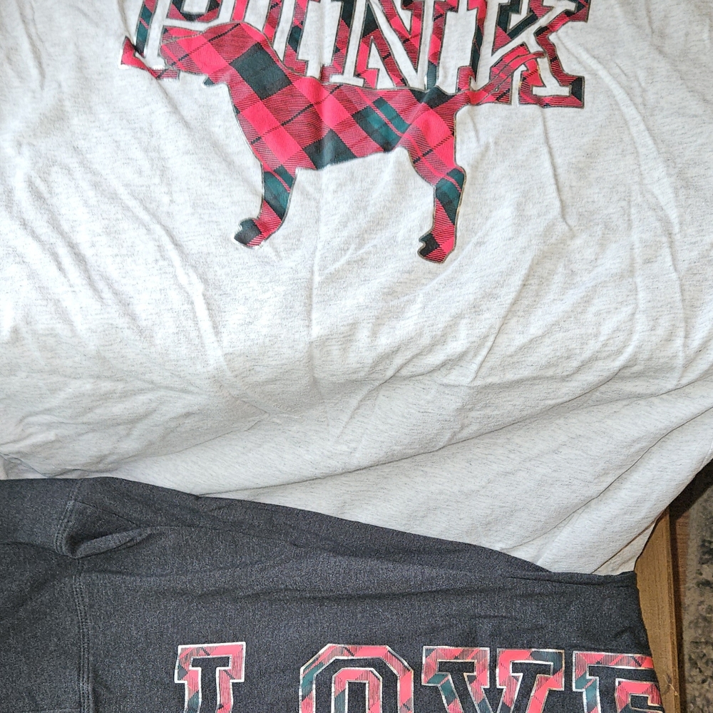 PINK Victoria's Secret Gray and White Set with Plaid Accents